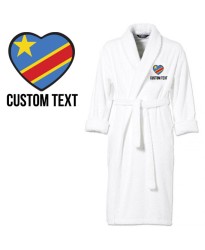 Democratic Republic of Congo Flag Heart Shape Embroidery Logo with Custom Text Embroidered Bathrobes